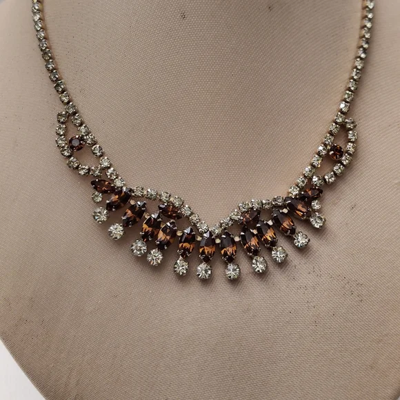 Vintage 60s Sherman Style Sparkly Crystals Chocker necklace - Picture 9 of 10